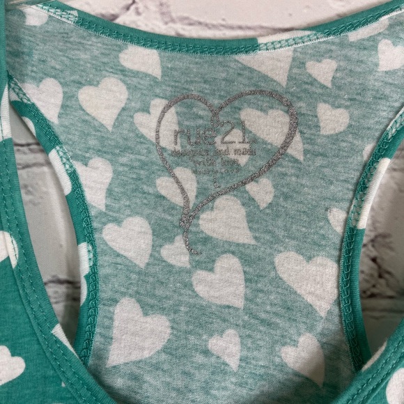 Worn once rue 21 Teal and White Heart Tank Top - Picture 3 of 4